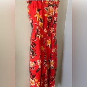 Women’s strapless Jumper Small Red Tropical Smocked Tube Top Romper‎ LA Gypsy